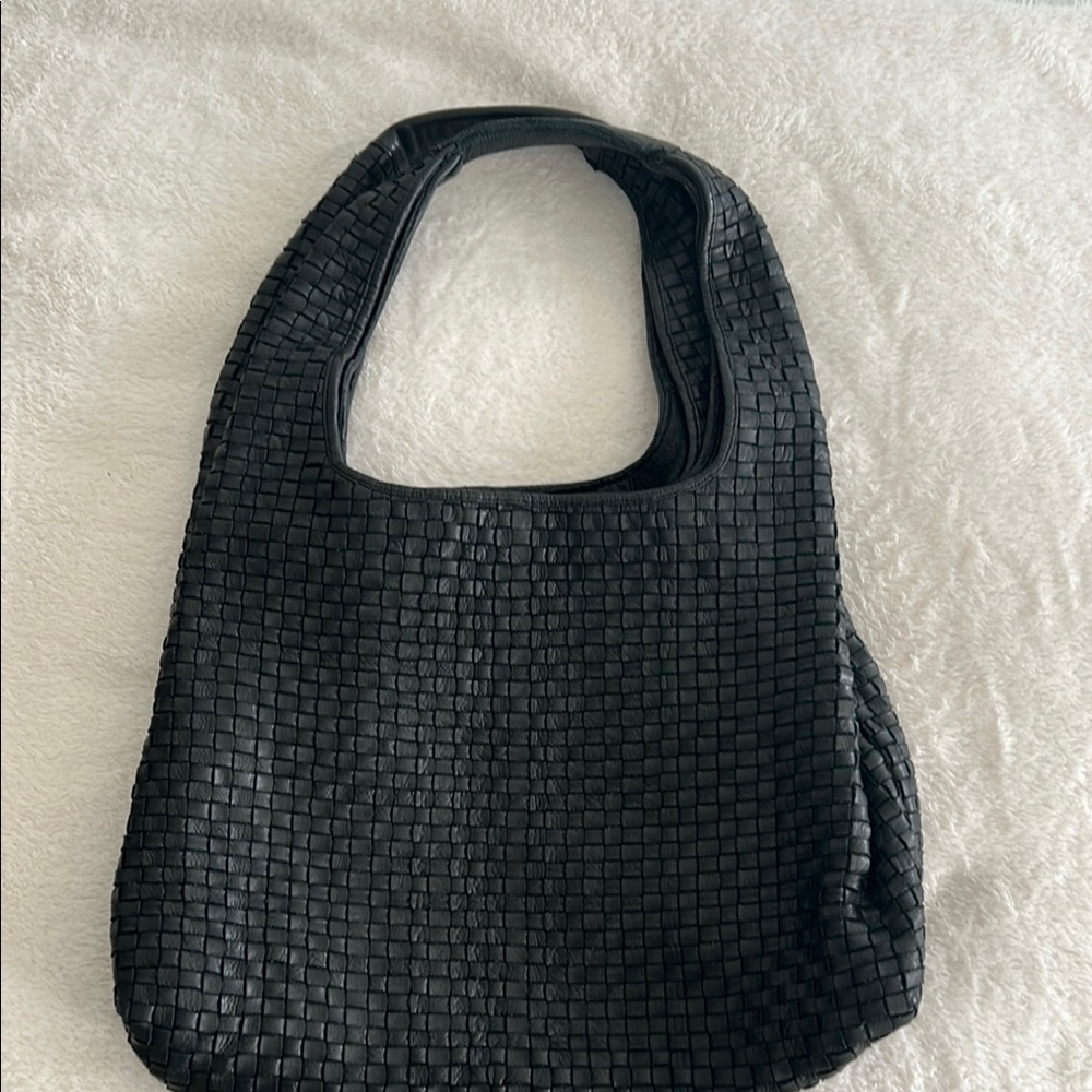 Black Woven Hobo Bag with Textured Design